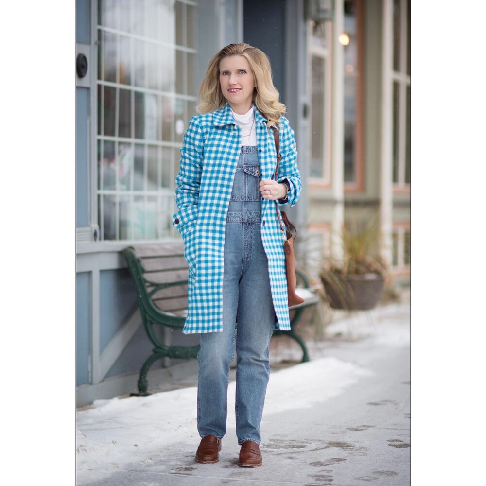 J Crew Blue Plaid Wool Coat Size 8